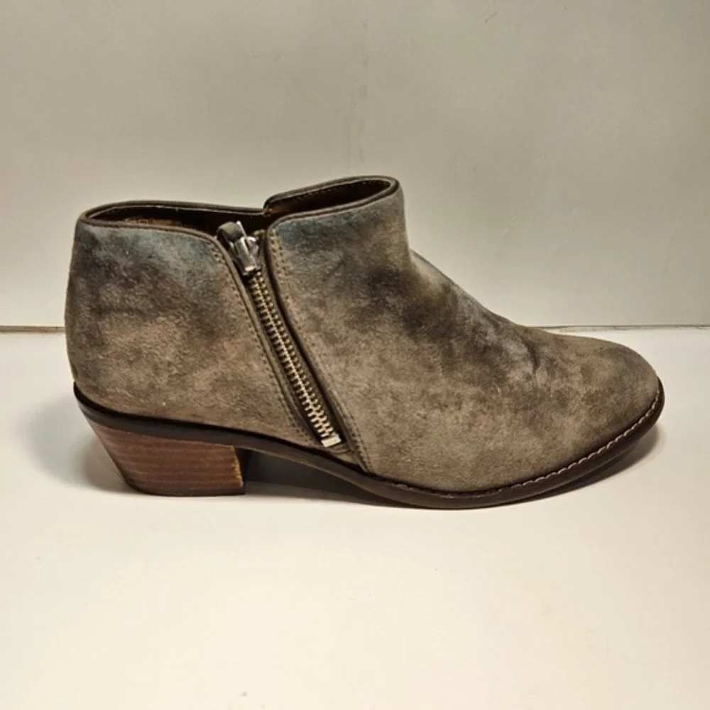 Vionic Serena Grey Suede Ankle Boots Tassel Zip Stacked Heel 7